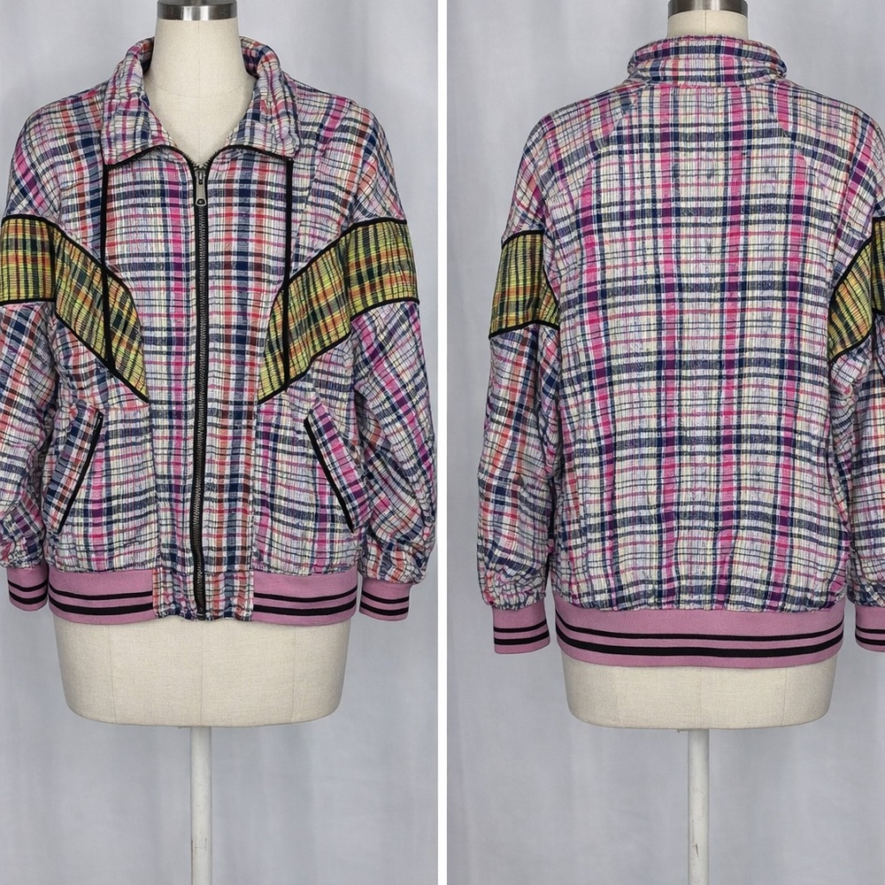 We The Free Multicolor Plaid Bomber Jacket XS zip up boho varsity